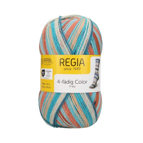 Włóczka skarpetkowa Regia 4 ply Color 100g kolor 02735 apricot-emerald